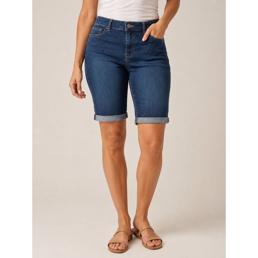 Croft & Barrow Natural Fit Denim Bermuda Shorts Women Size 14 Stretch Cuffed
